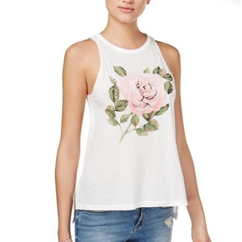 Carbon Copy Embroidered Rose Print Tank Top sz M